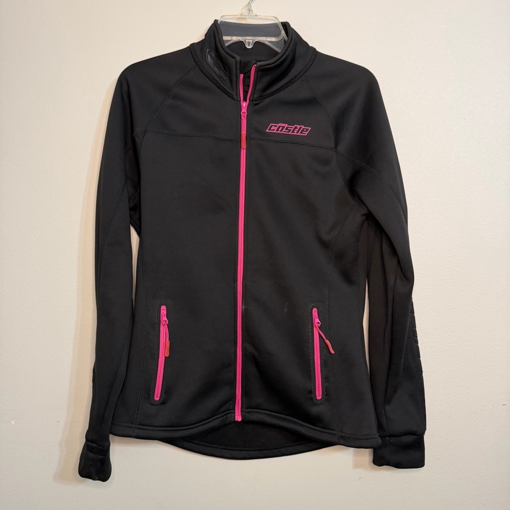 Castle X Mid Layer Jacket Womens Sz Small S Full Zip Lightweight Black Pink Snow